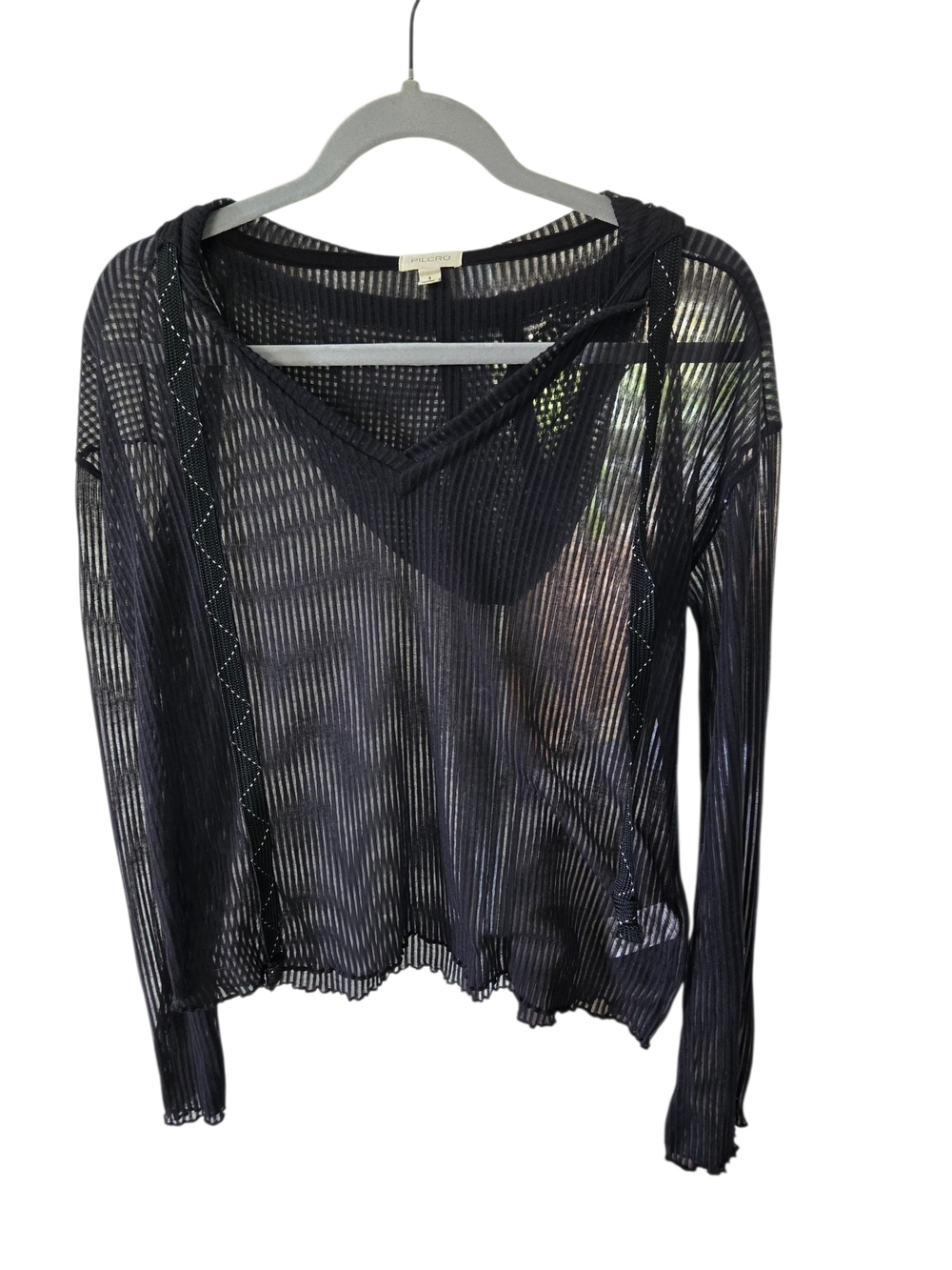 Pilcro Black Sheer Hooded Long-Sleeve Tee